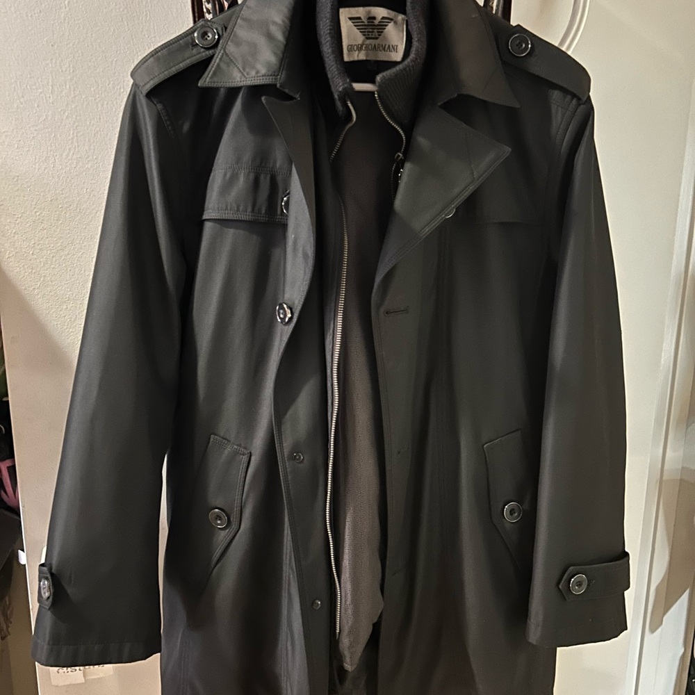SOLD*** Giorgio Armani Black Trench Coat with Notched Collar